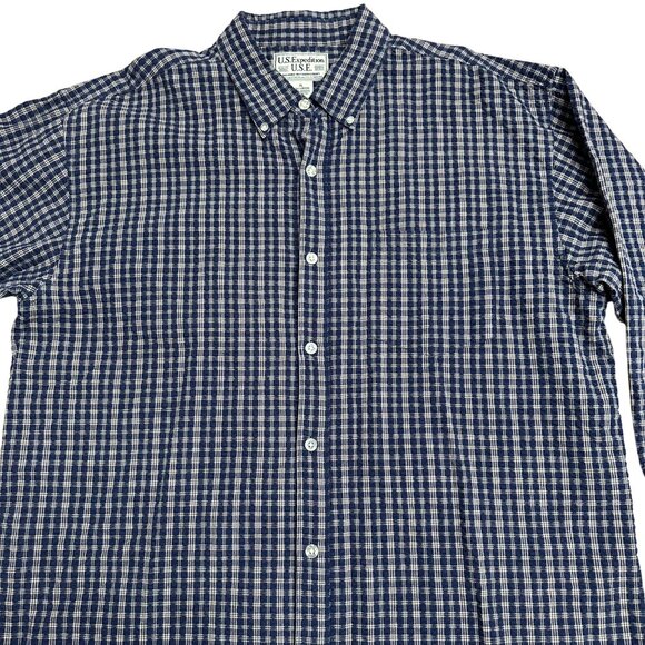 US EXPEDITION BUTTON DOWN SHIRT MENS XL SEERSUCKER 100% COTTON BREATHABLE CASUAL - Picture 3 of 8